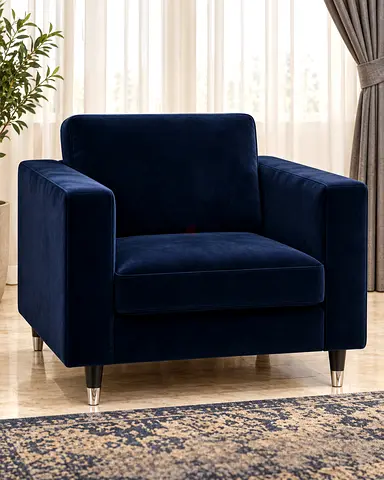 Navy Blue Velvet Armchair - Modern Single Seater,