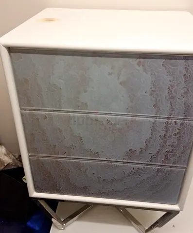 Modern 3 Drawer White Nightstand with Metal Legs