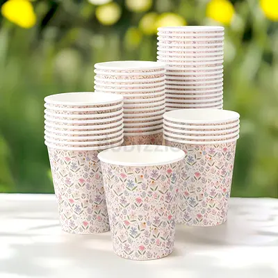 Pack of Floral Disposable Paper Cups - New, Bulk Set