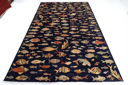 New handmade 2x3 Modern Fish Pattern Area Rug in Dark Blue