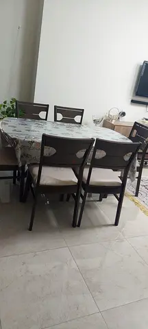 Wooden 6-Seater Dining Table with Chairs - Good Condition