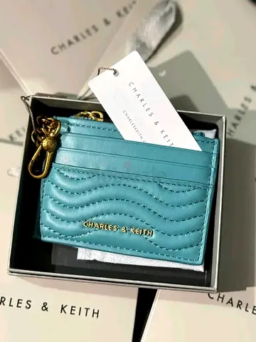 Charles & Keith Quilted Card Holder with Key Clip - Mint (New)