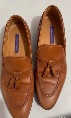 Used Ralph Lauren Purple Label  Brown Leather Tassel Loafers - Womens  Size 38