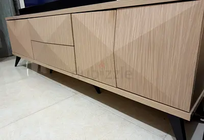 TV Unit for up to 70 inch TV, Natural Wood with Black Legs (Pan Home)