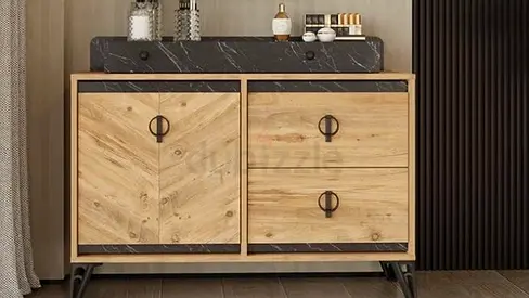 Modern Wooden Buffet Cabinet with Marble Effect Top