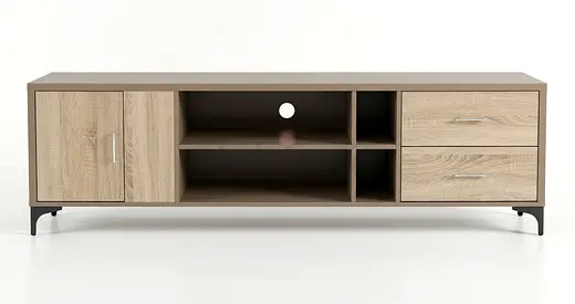 Wooden TV Entertainment Unit with Storage Drawers and Shelves