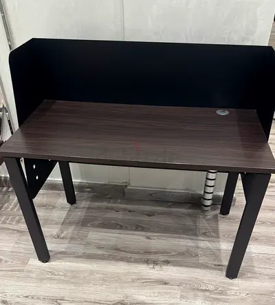 Compact study desk with privacy screen - dark wood finish
