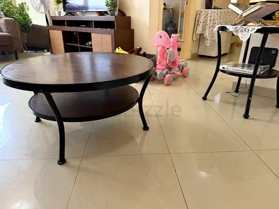 Round Wooden Coffee Table with Lower Shelf