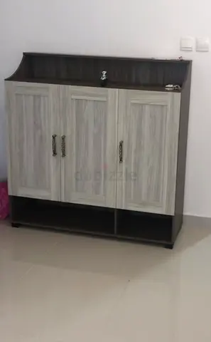 Wooden Console Cabinet with 3 Doors and Open Shelves