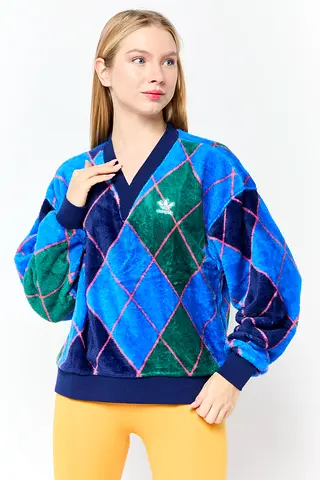 Adidas Blue & Green Plush V-neck Pullover Sweater - Size M UNUSED