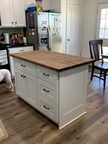 Wooden Top Kitchen Island with Storage Drawers - White Base