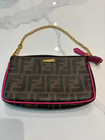Fendi Zucca Monogram Mini Shoulder Bag with Fuchsia trim