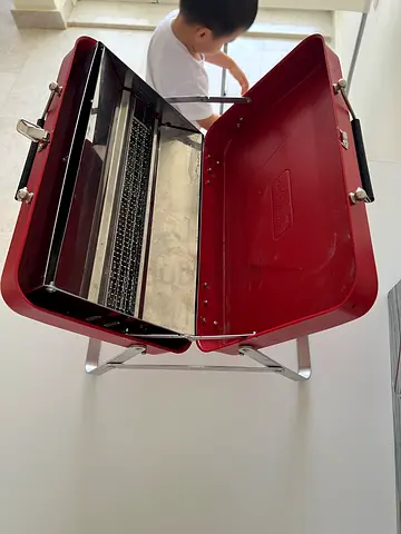 Portable Red Charcoal BBQ Grill with Folding Stand - Used