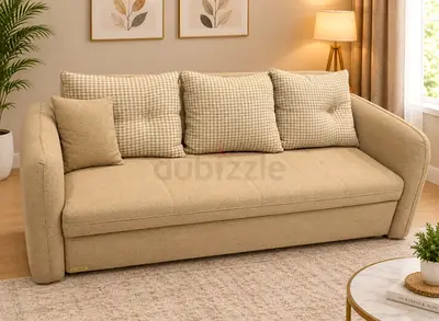 Beige 3-Seater Sofa Bed with Cushions - Good Condition
