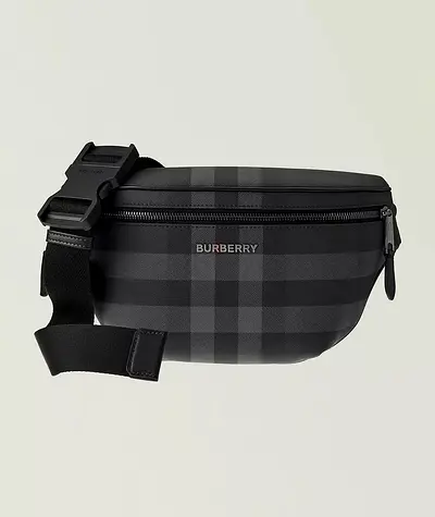 Burberry Black Check Canvas Belt Bag / Crossbody Pouch