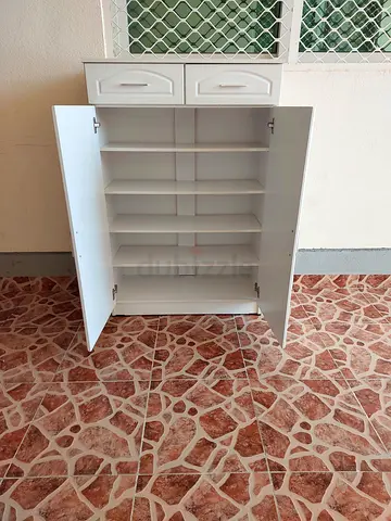 White Wall-Mounted Shoe Cabinet with Multiple Shelves