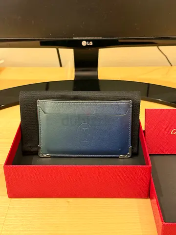 Navy leather cartier card holder / slim wallet with box