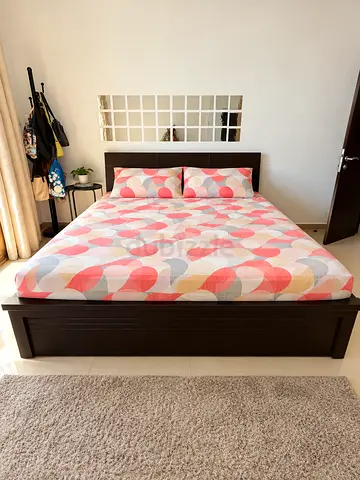 Modern Dark Wood Bed Frame with Headboard