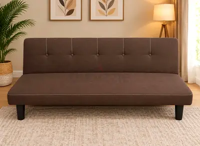 Brown fabric convertible sofa bed - compact 3-seater