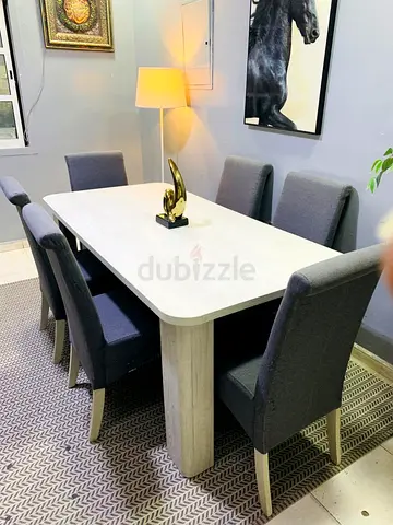 Wooden Dining Table with 6 Upholstered Chairs - Light Oak Finish