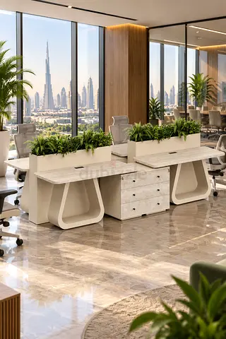 4-Person Face-to-Face Workstation with Center Planter Box – Dubai