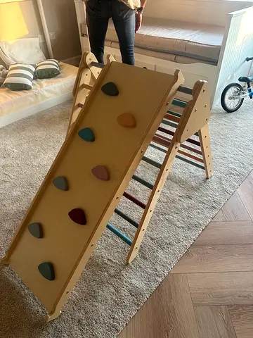 Wooden Pikler Climber with Slide and Rocking Ramp - Good Condition