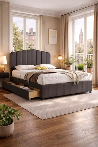 Modern Upholstered Bed Frame with Storage Drawers