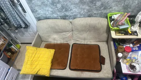 2-seater beige fabric sofa - compact, good condition