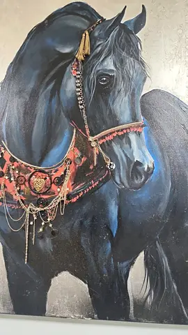 Painting of Black Arabian Horse