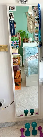 Full-length white wood framed wall mirror - good condition