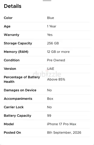 Blue iPhone 17 Pro Max - Good working condition