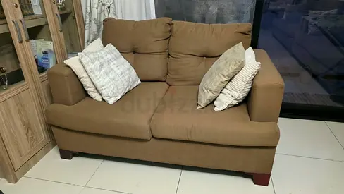 3+3+2-seater brown fabric sofa in good condition