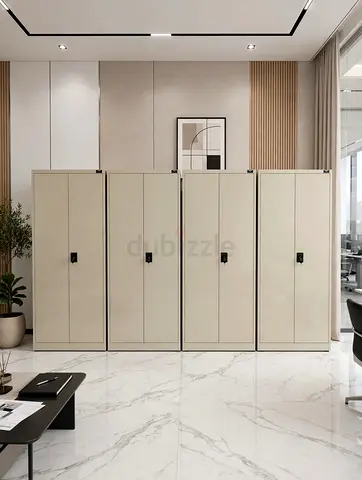 Set of 4 Metal Office Storage Cabinets - Beige, Good Condition
