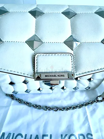 White Michael Kors Studded Quilted Shoulder Bag