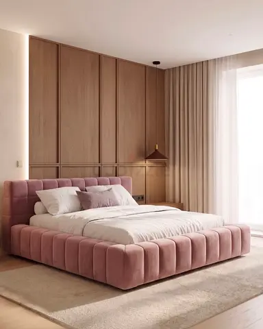 Modern Pink Upholstered Platform Bed Frame