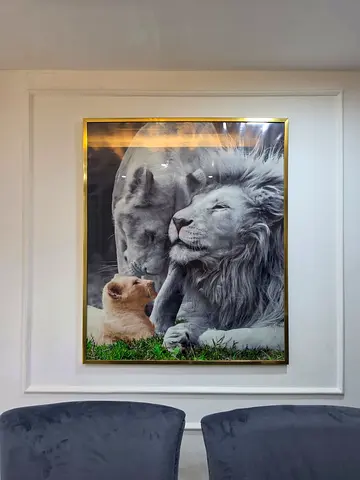 Framed Lion Family Wall Art - Gold Frame