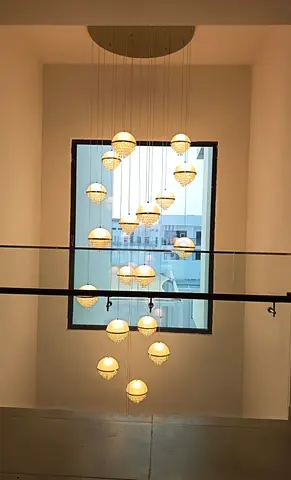 Modern multi-tier 21pc hanging chandelier with globe pendants frame dia 1meter silver color
