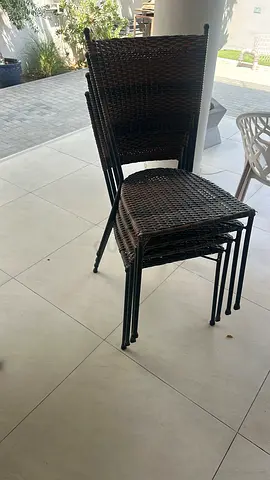 Set of 4 Wicker Stackable Outdoor Chairs - Brown chairs ,Metal table .