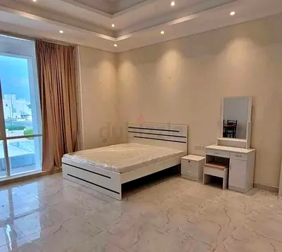 White modern king bed frame with mattress, bedside table and dressing table set