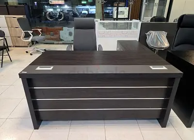 Dark Wood Executive Office Desk 160 cm with Cable Ports - Good Condition