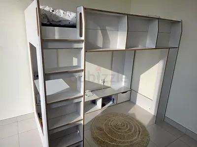 White Loft Bed with Integrated Shelves and Desk - Good Condition