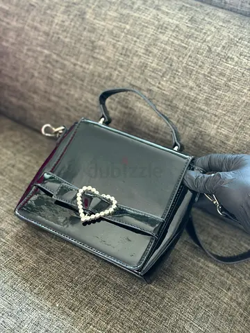 Black Patent Mini Handbag with Heart Buckle