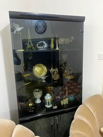 Black glass display cabinet / curio cabinet with storage