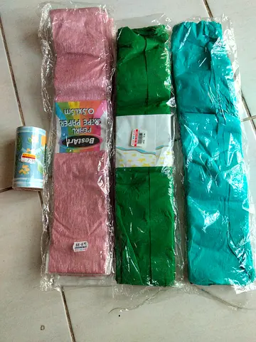 Crape papers Pink, Green, Blue and Adhesive transpernt10yd x 10.6cm