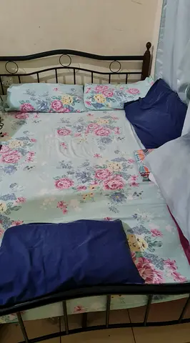 Metal Double Bed Frame with Mattress and Bedding