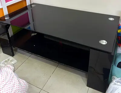 Modern Black Glass Coffee Table with Storage Shelf