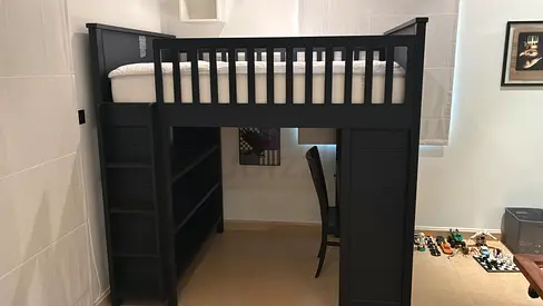 Pottery barn Loft Bed with Built-in Shelves - Dark blue - with desk