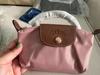Small Pink Longchamp Le Pliage Nylon Mini Handbag / Pouch