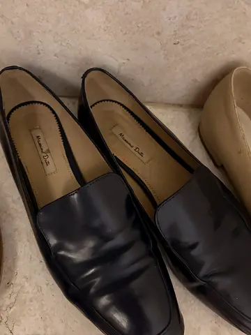 Black leather men's loafers - size not specified, gently used