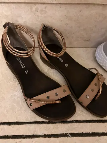 Brown women's sandals with ankle coil detail, size 37 (used)
